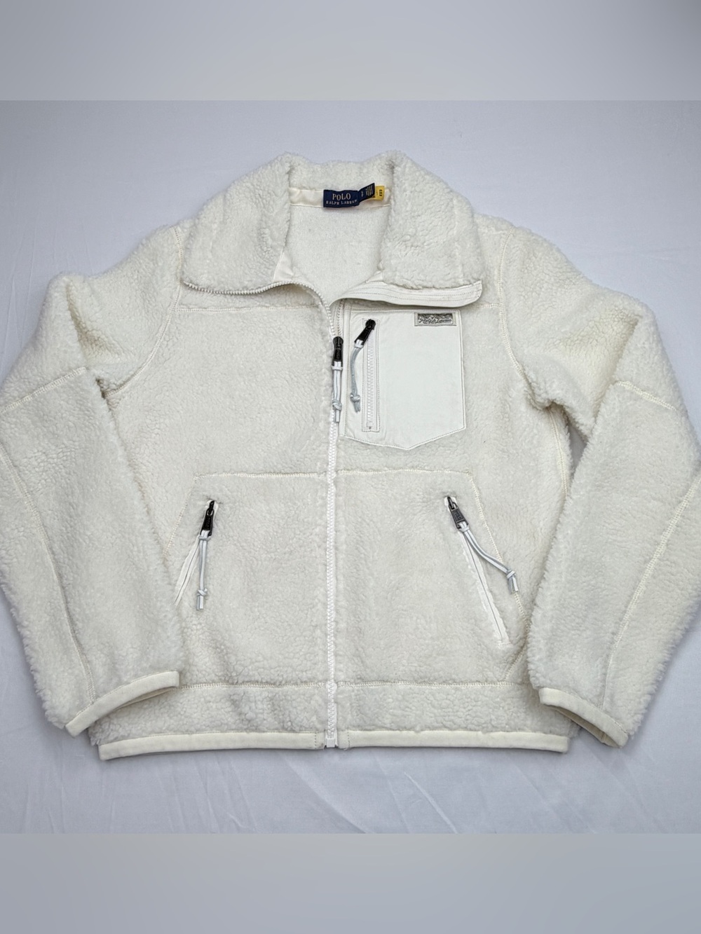 Polo Ralph Lauren Leather-Trim Sherpa Fleece Jacket in Cream Color
